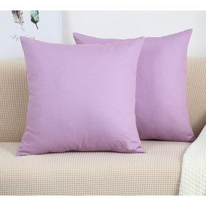 TangDepot Cotton Solid Throw Pillow Covers, 18" x 18" , Light Purple Lavender